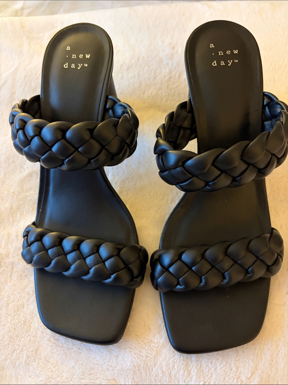a new day Black Braided Double-Strap Slide Heels - Women